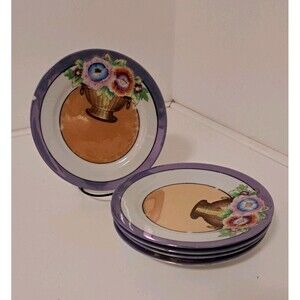 Vintage Japanese Iridescent Lusterware Mid-Century Art Deco Five Bread Plates